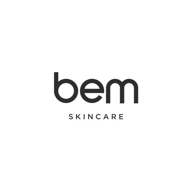 soft “bem skincare” wordmark logo in black on a white background, clean rounded typography for a cosmetics brand