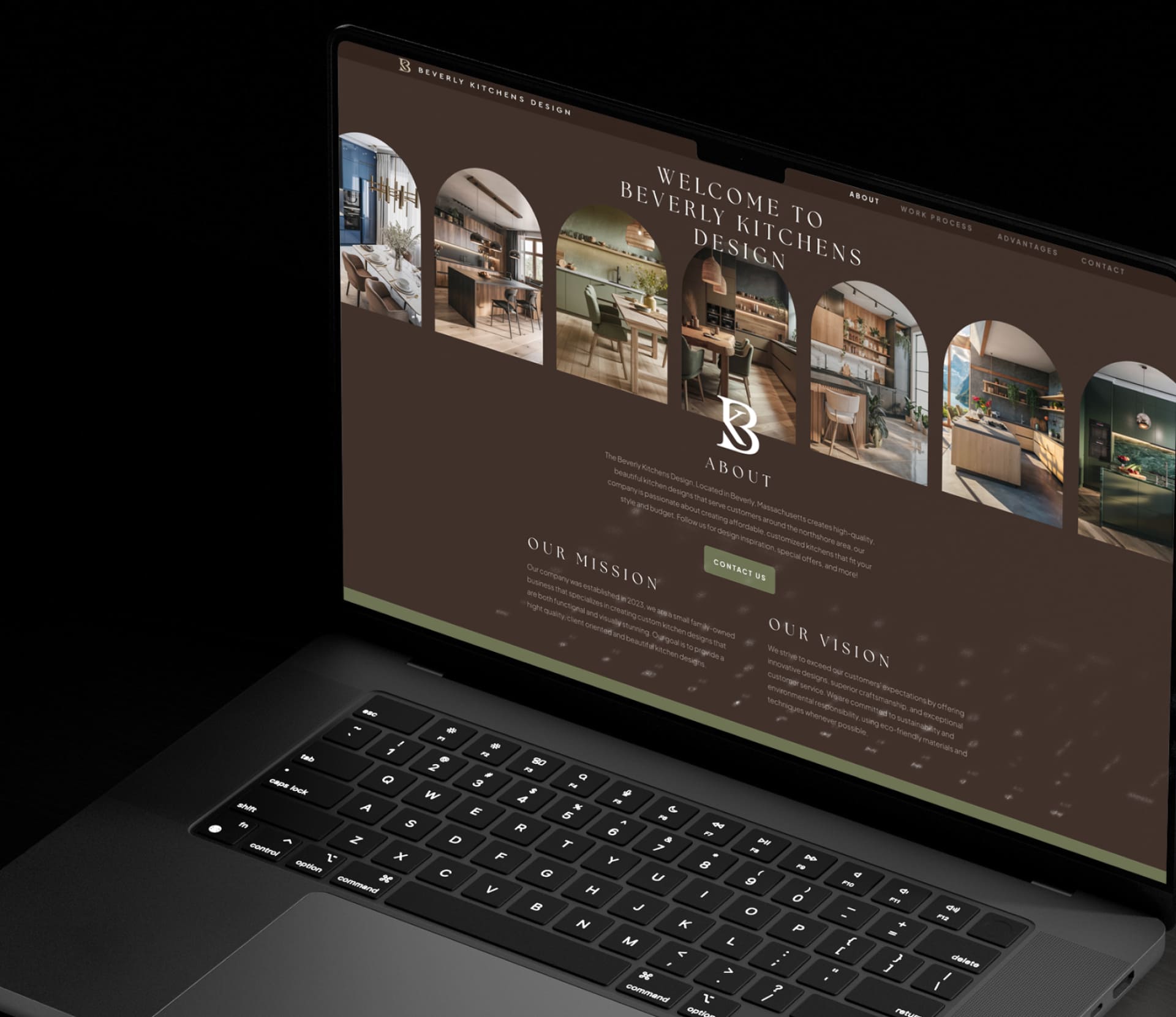 Landing page design for a kitchen interior studio