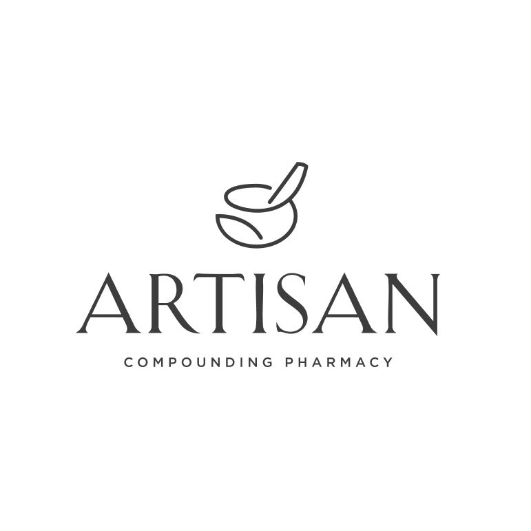 Mortar and pestle logo design for a compounding pharmacy featuring a vertical logo layout, custom pharmacy symbol design, and elegant healthcare branding.