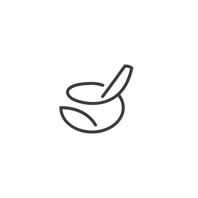 Mortar and pestle symbol design for a compounding pharmacy featuring a custom pharmacy icon with integrated leaf elements, showcasing elegant healthcare branding design.