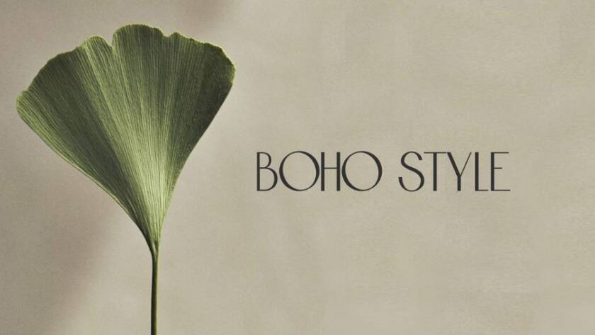 Boho style mood board cover design featuring a minimalist botanical leaf, soft neutral tones, and elegant typography inspired by organic and natural aesthetics.