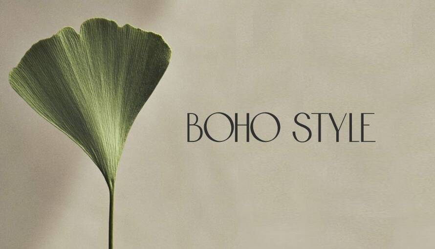 Boho style mood board cover design featuring a minimalist botanical leaf, soft neutral tones, and elegant typography inspired by organic and natural aesthetics.