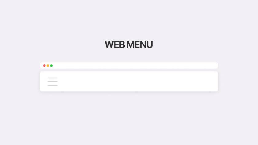 Website menu design cover image featuring a minimalist navigation interface mockup on a soft neutral background with a clean modern presentation layout.