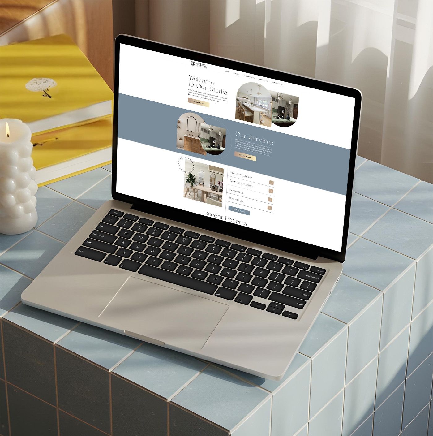 Modern home page design for an interior design studio