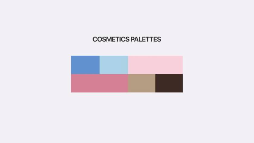 Cosmetics color palette cover image featuring soft blue, pink, beige, and brown color swatches arranged in a grid on a light background, with the title "COSMETICS PALETTES" above the palette.
